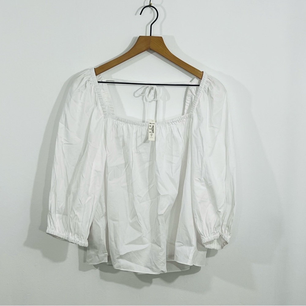 Madewell NWT Puff Sleeve Peasant Blouse Tie Back Babydoll Boho Cottagecore Sz 10